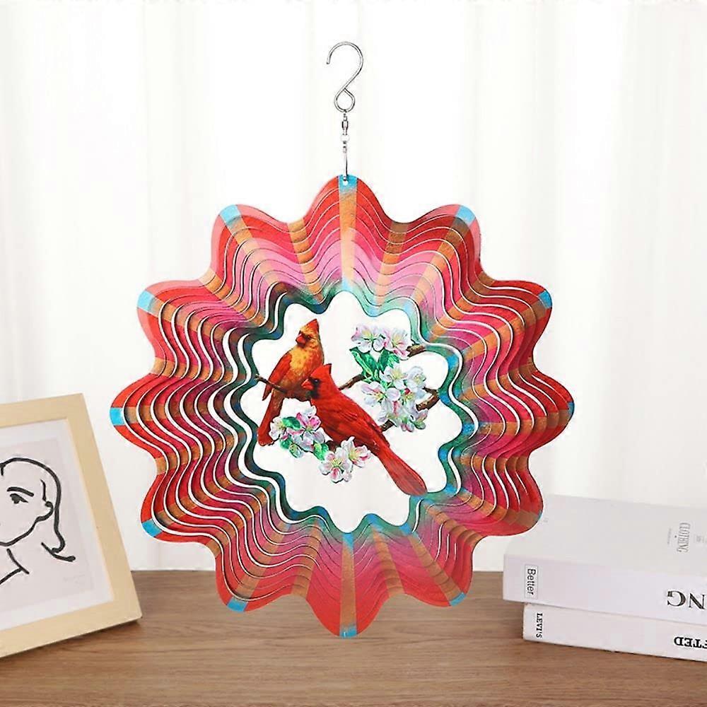 Mirror 3D Red Cardinal Birds Wind Spinner 12 Inch Stainless Steel for Outdoor Decor Rotating Garden Art