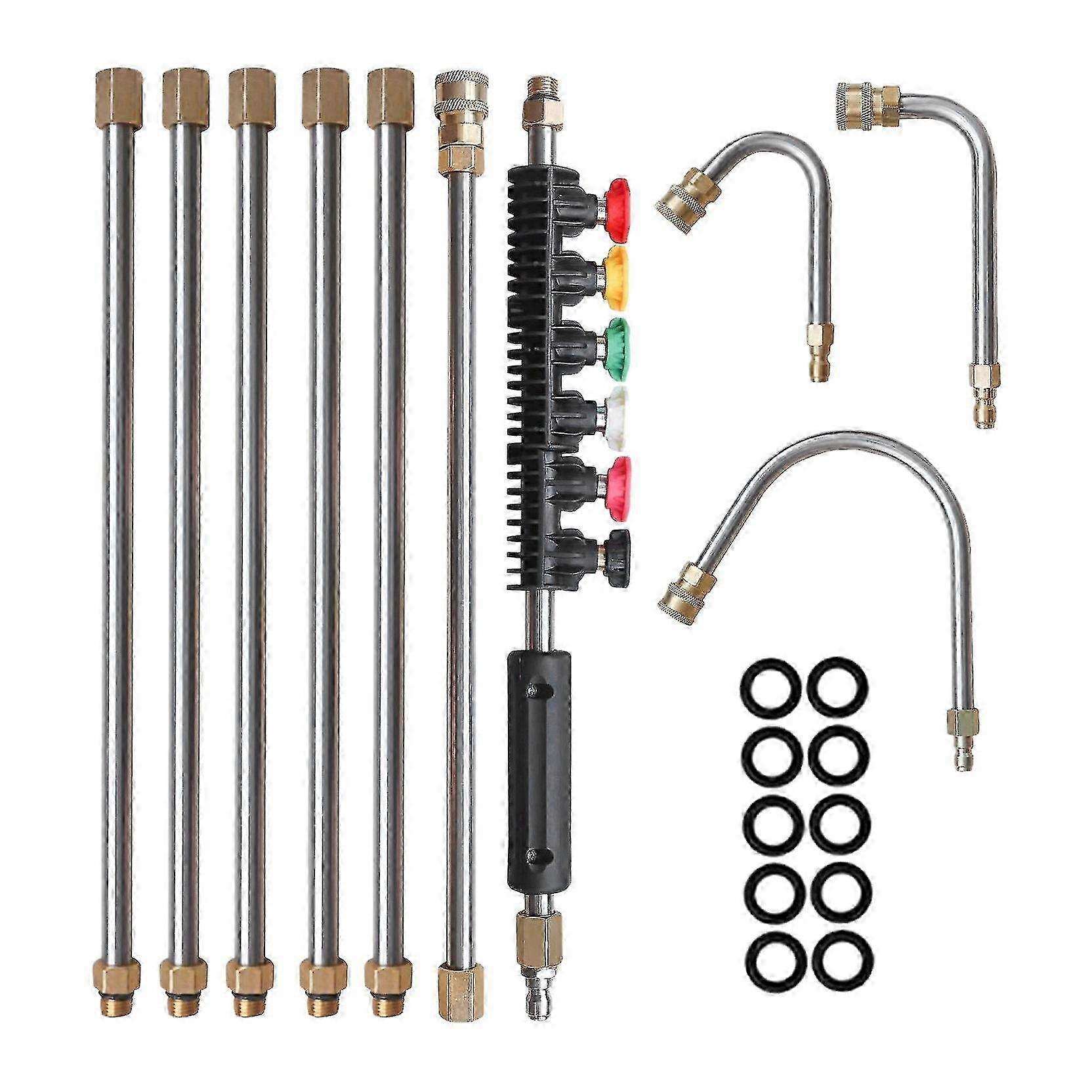 Power Washer Extension Wand with 5 Spray Nozzle Tips, Curved Rod Cleaner Attachment