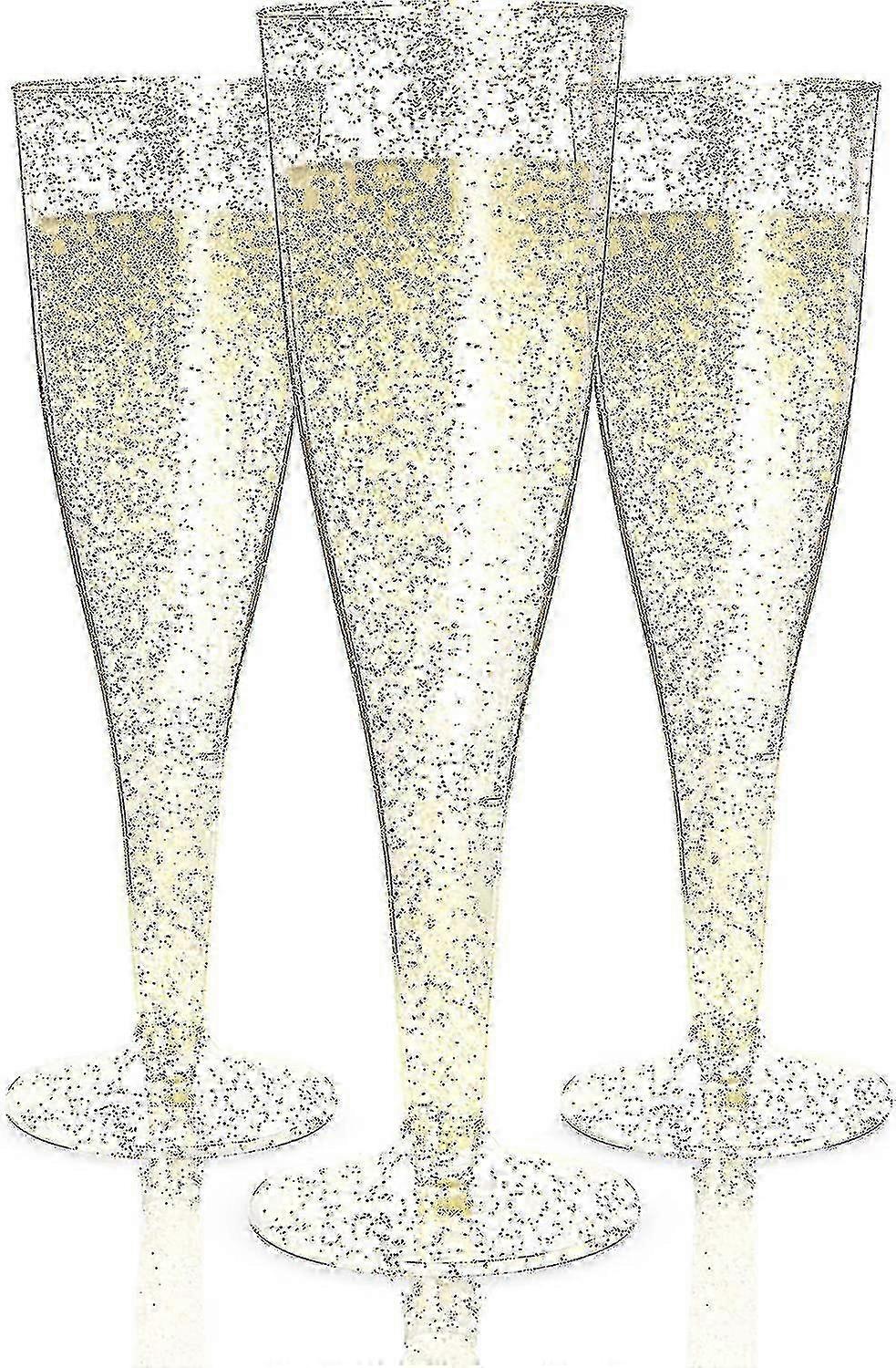 使い捨てのプラスチックシャンパングラス30個 |ゴールドグリッタープラスチックシャンパングラス パーティー用 |キラキラ透明プラスチックカップSZRH A-N