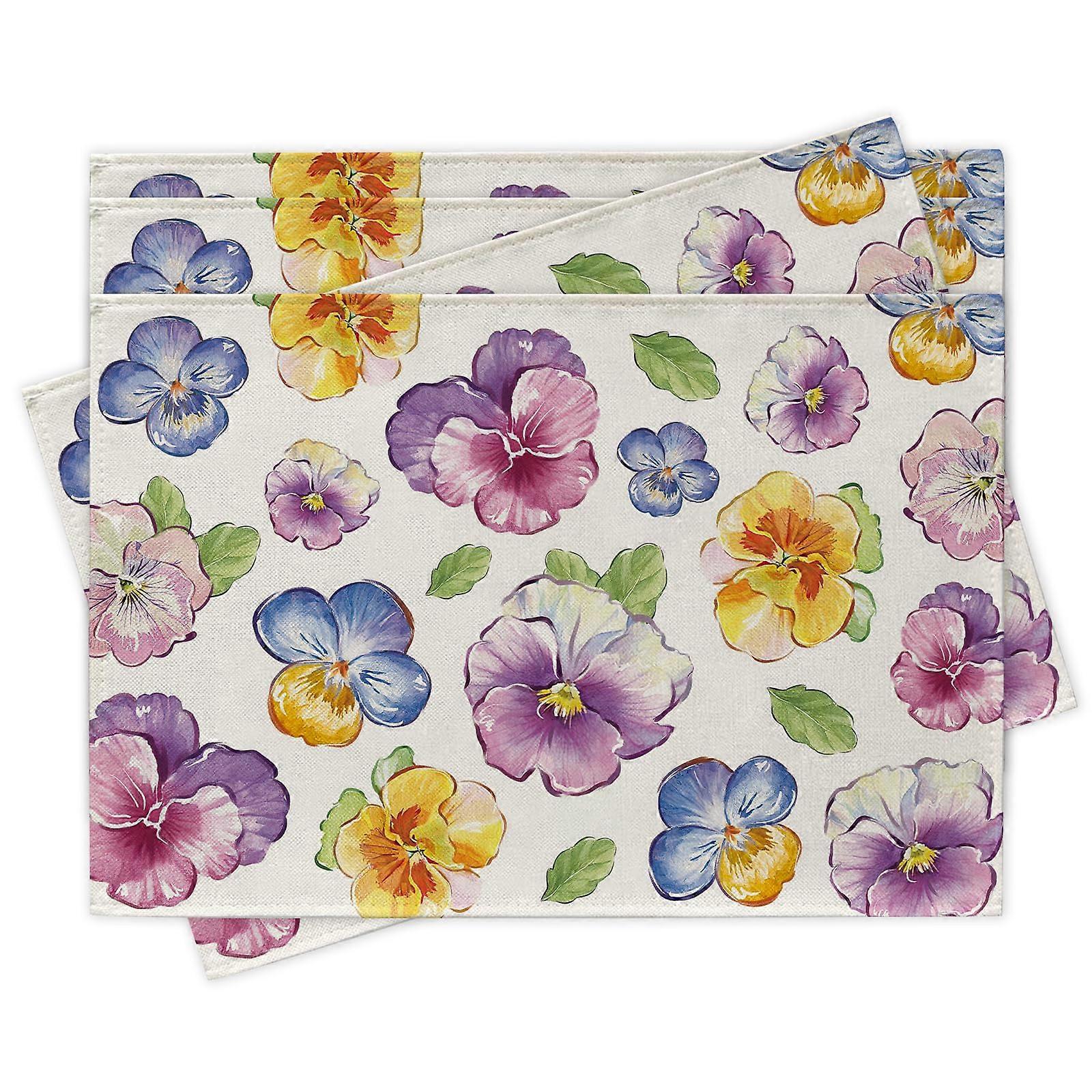 Spring Summer Flowering Table Cartered 4 Set, Piece Watercolor Violet Leaves Table Decor