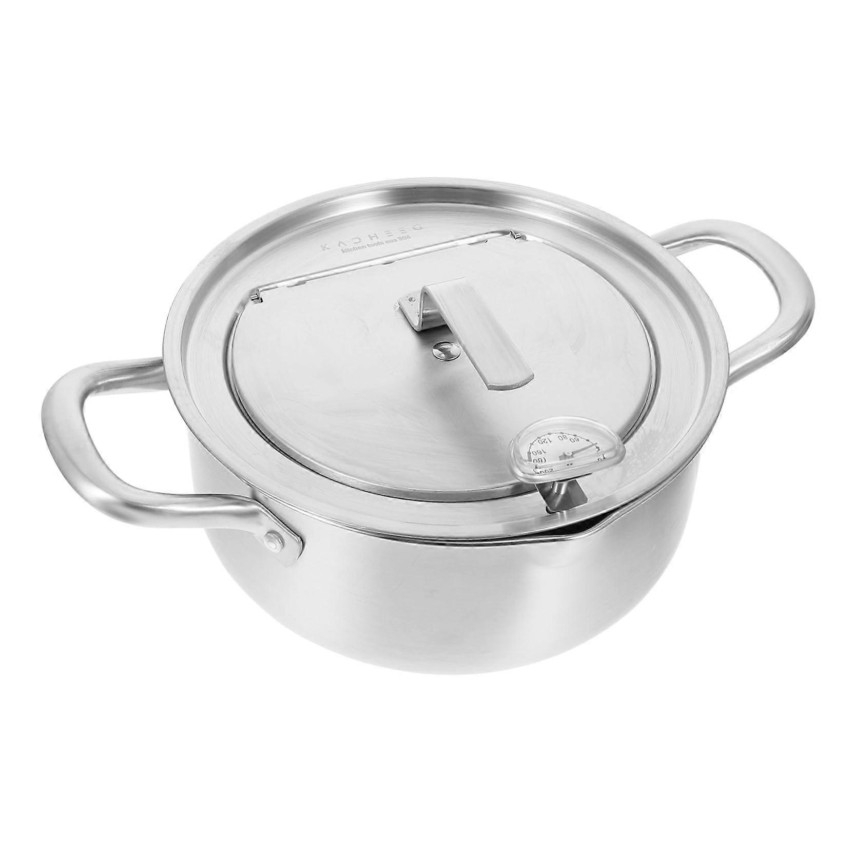 Portable Frying Pan with Temperature Controlled Thermometer, Nonstick Steel Deep Fryer Pot for Multifunctional Cooking