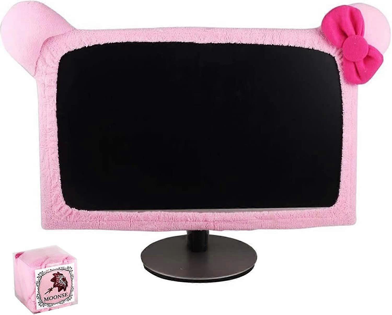 15"-21" Lovely Cute Dustproof Computer Monitor Cover with Cat Ear Laptop TV LCD Screen Monitor Decoration Dust Cover Protector, Pink