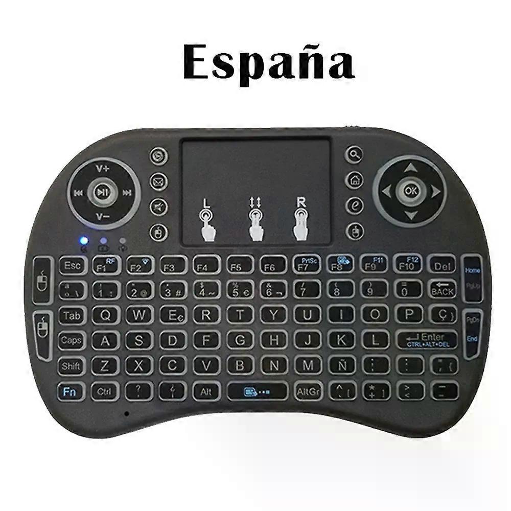con I8 Mini Wireless Keyboard 7 Color Backlit Russian French Spanish Portuguese Arabic 2.4G Air Mouse Remote for Android TV Box PC