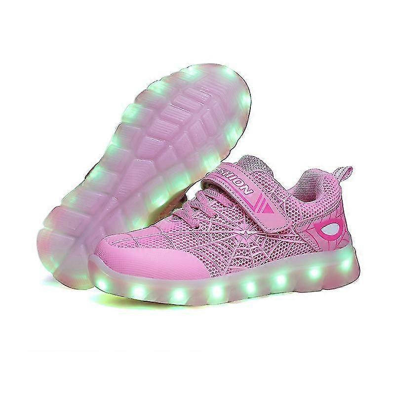 Çocuk Spor Ayakkabı LED Işıklar Koşu Ayakkabıları Örümcek Ağı Desen Kızlar Erkek Rahat Kaykay Ayakkabıları Usb Şarj Aydınlık Spor Ayakkabıları