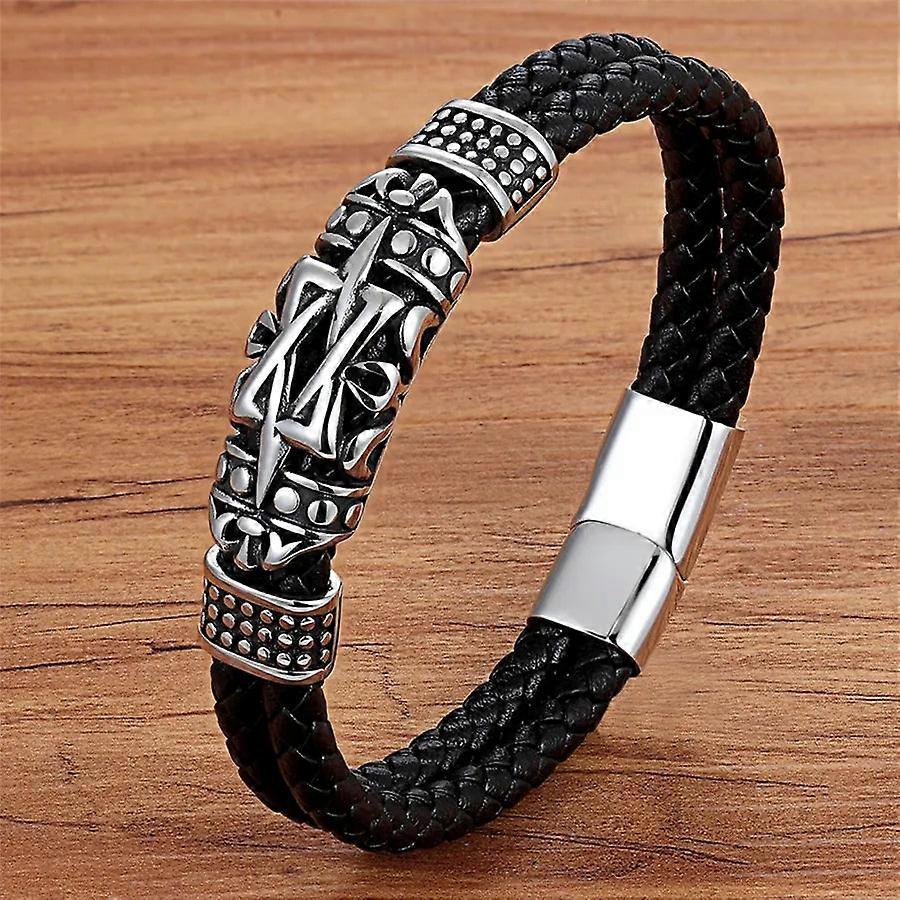 Punk Style Ancient Architecture Totem Genuine Leather Mens Bracelet