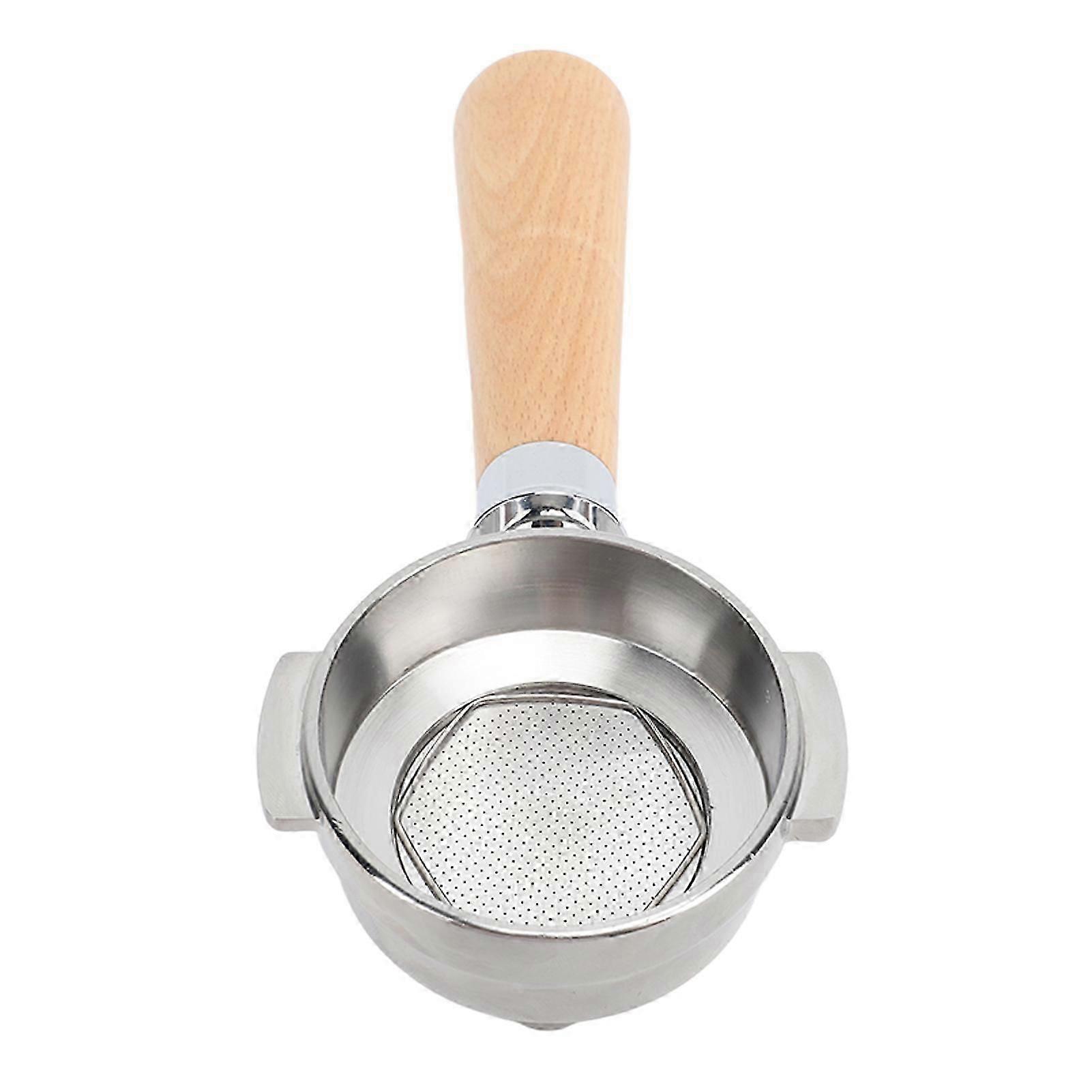 58mm Bottomless Portafilter Single Spout Stainless Steel Coffee Portafilter Solid Wood Handle A2 Style Beech
