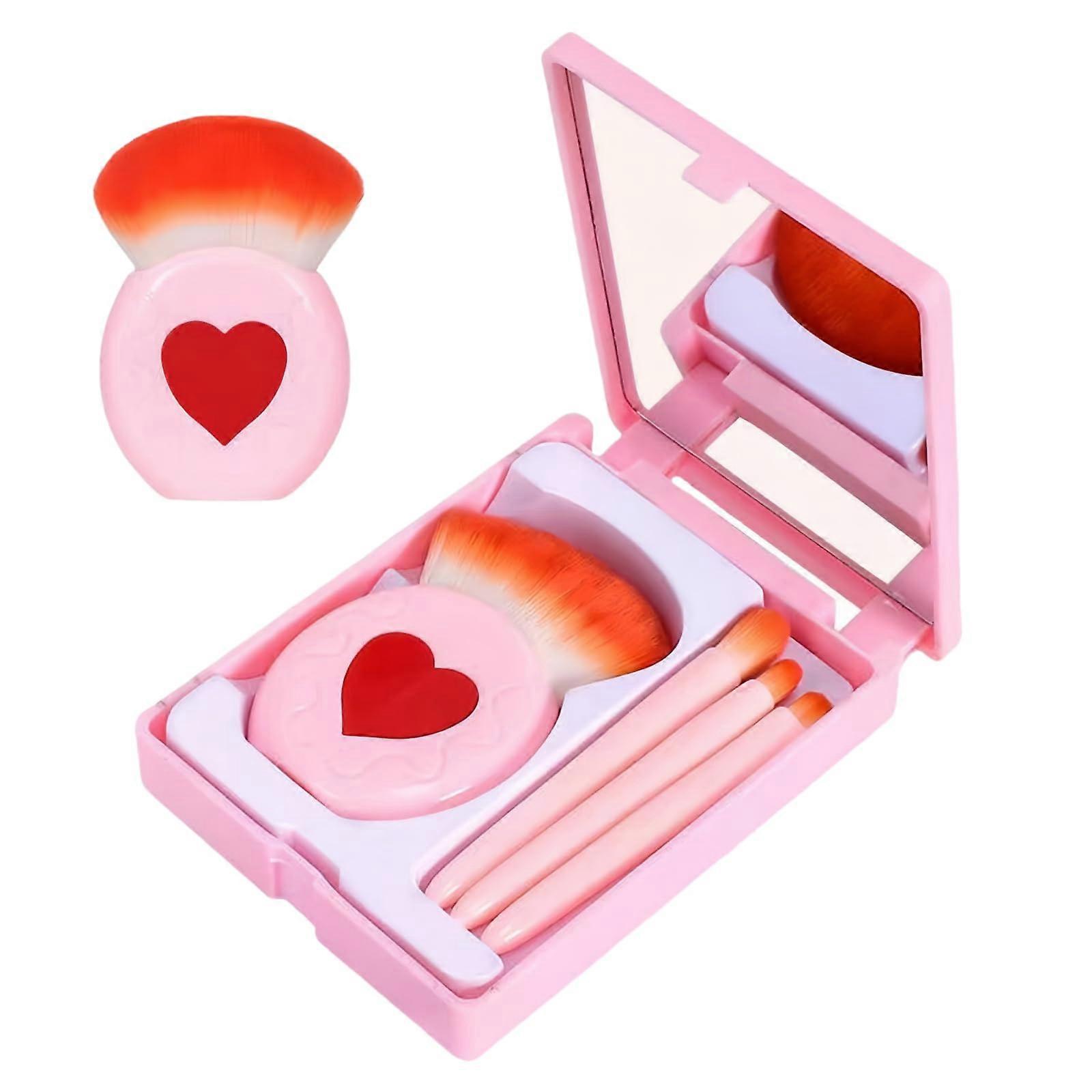 5 Piece Travel Makeup Brush Set, Foundation Powder Eye Makeup Shadows Set with Mirror, Mini Makeup Brushes (Style1)