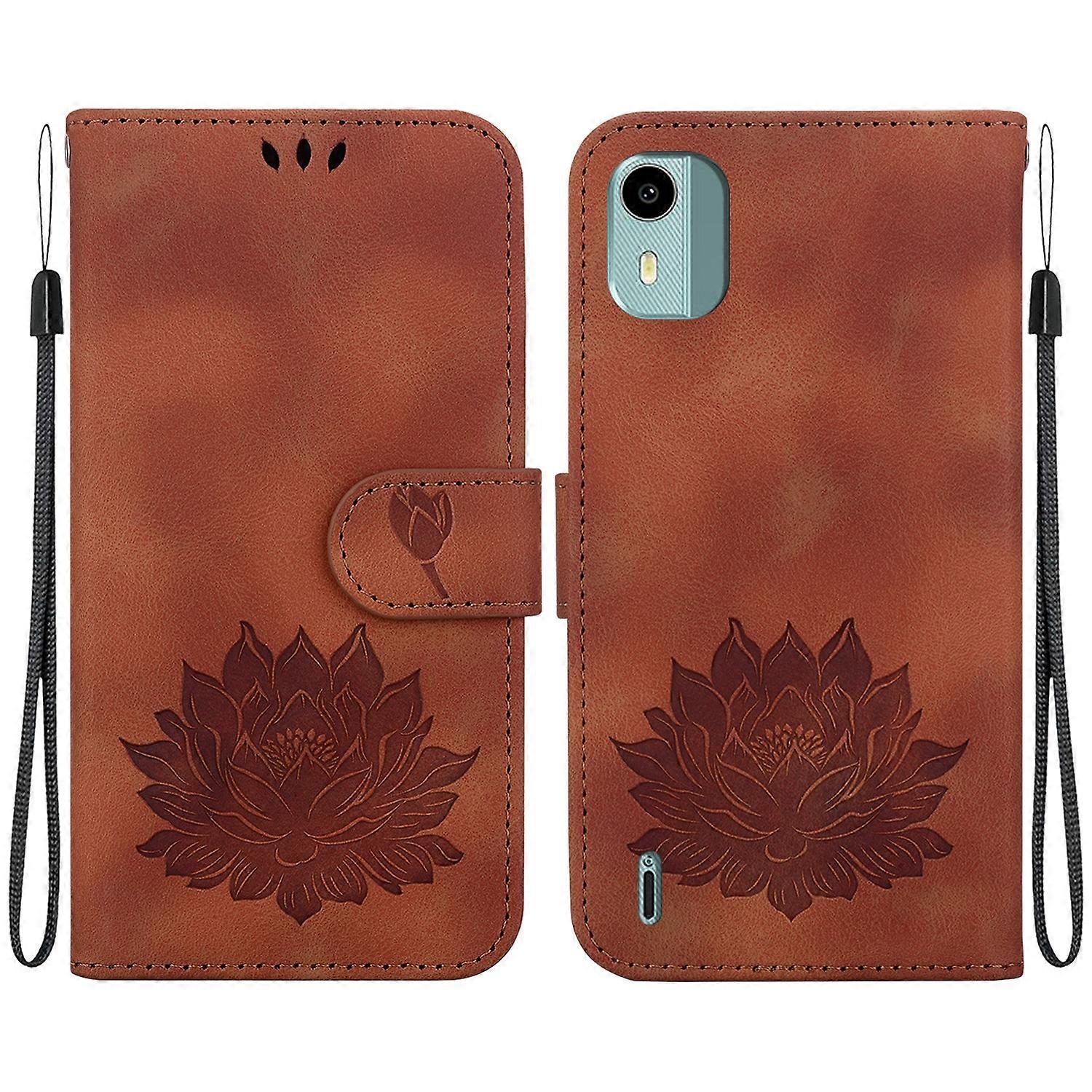 Étui de téléphone en cuir gaufré motif lotus