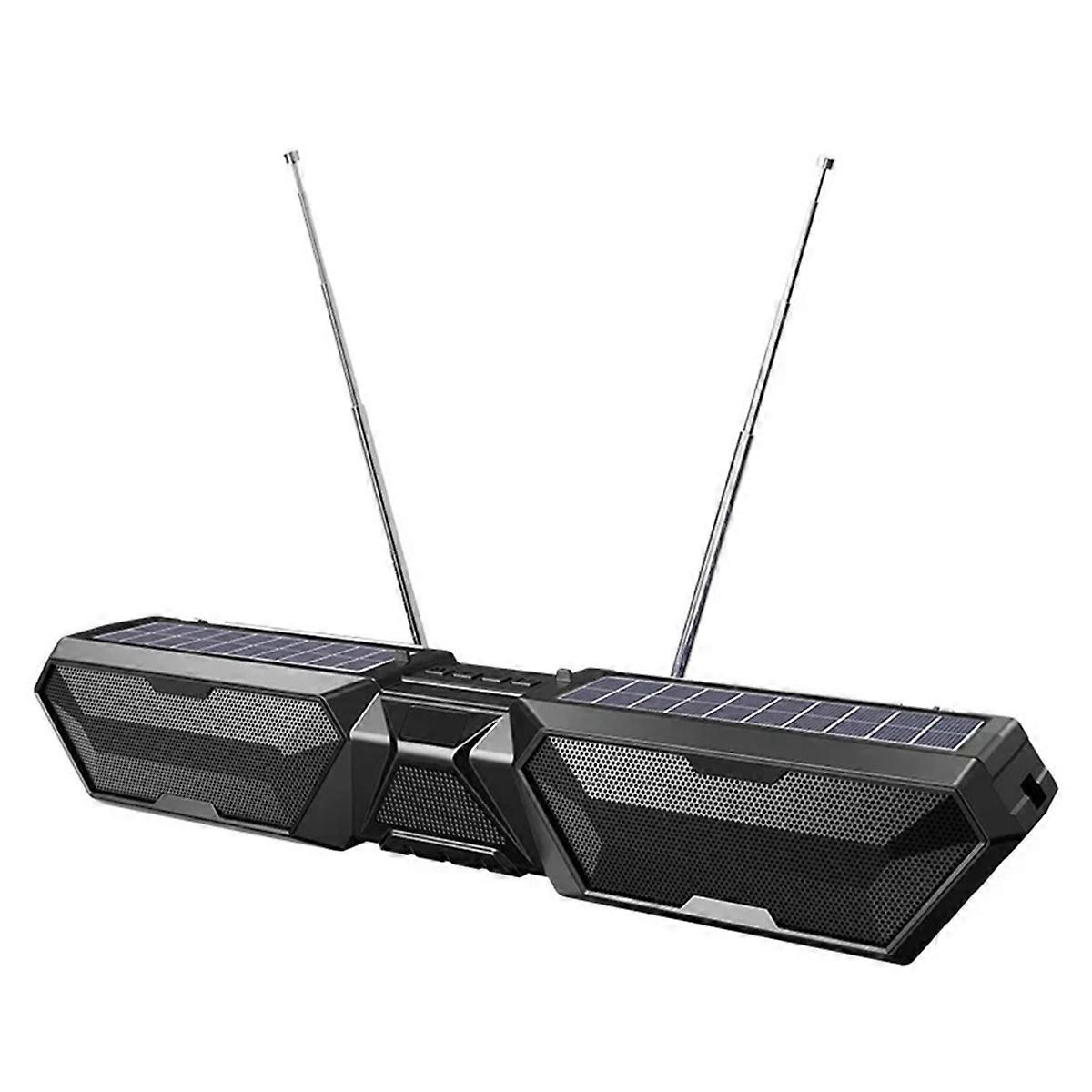 Solar Bluetooth Wireless Stereo Dual Antenna Speaker Black