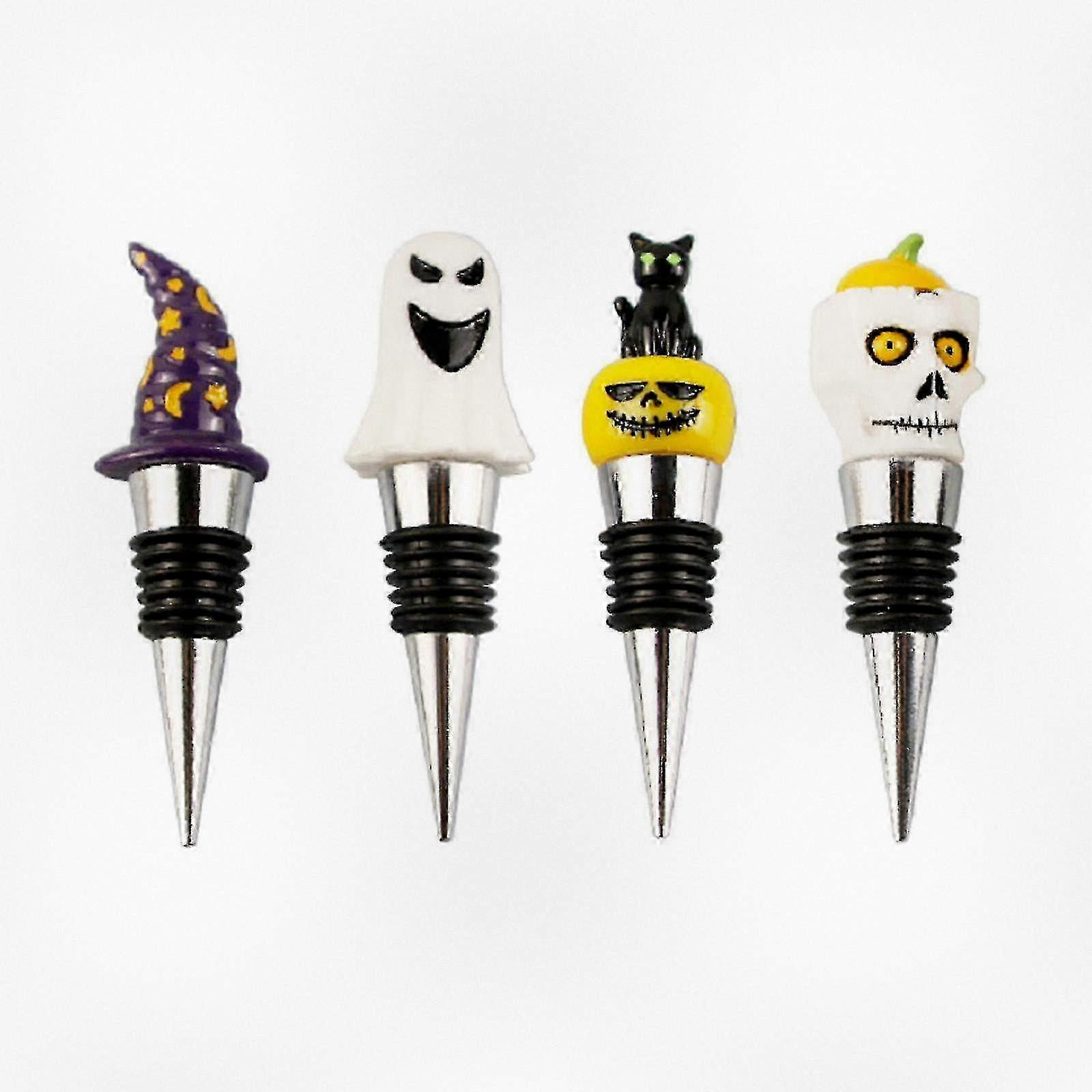 Universal Metal Wine Corks with Rubber Seal Loop for Fresh Keeping, 4 Pack for Halloween Gatherings