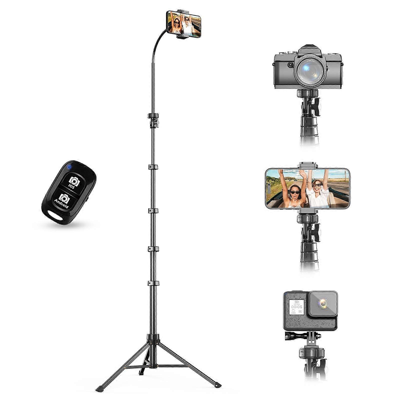 88'' Flexible Phone Tripod with Gooseneck, Remote, Holder, Compatible with iPhone Android