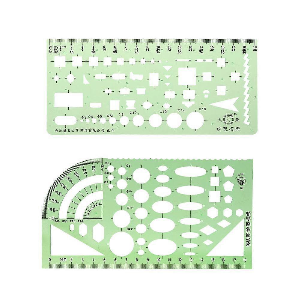 2 Pcs Plastic Drafting Drawing Tool Ruler Geometric Template for Students