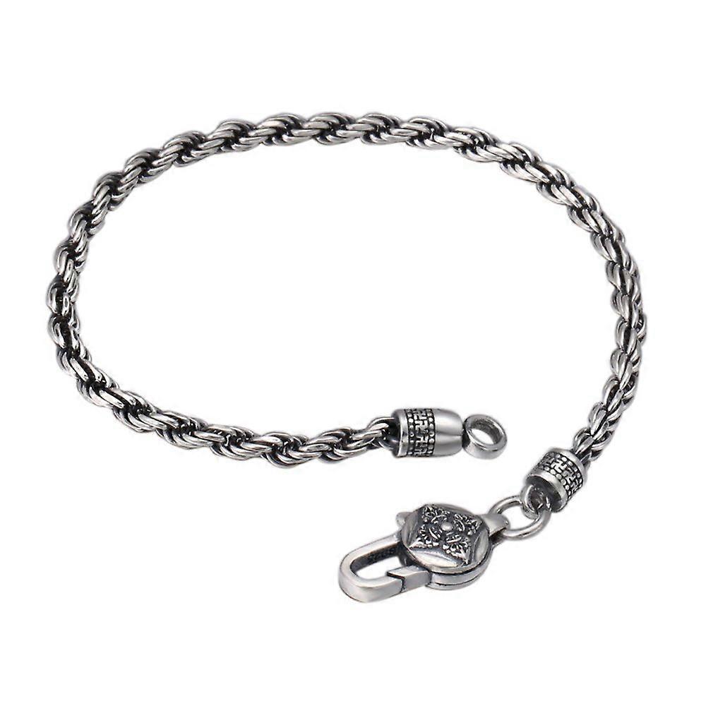 Vintage Black 925 Sterling Silver Twisted Rope Chain Bracelet for Men and Women 3mm with Vajra Dorje Clasp 17-20 cm