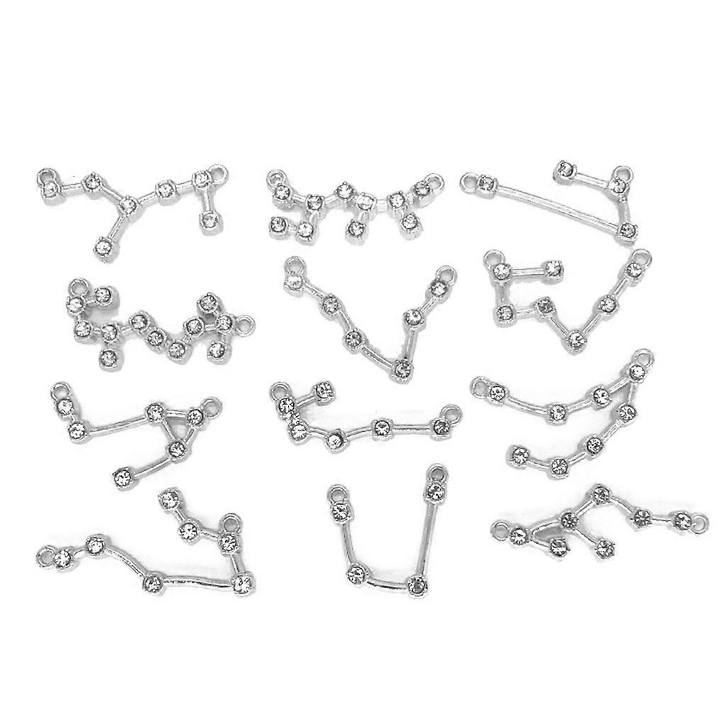 12x / Set gemischte runde Sternzeichen Anhänger Geeignet für DIY Pullover Kette Armband Schmuckherstellung 12 Sternbild Charms Silber