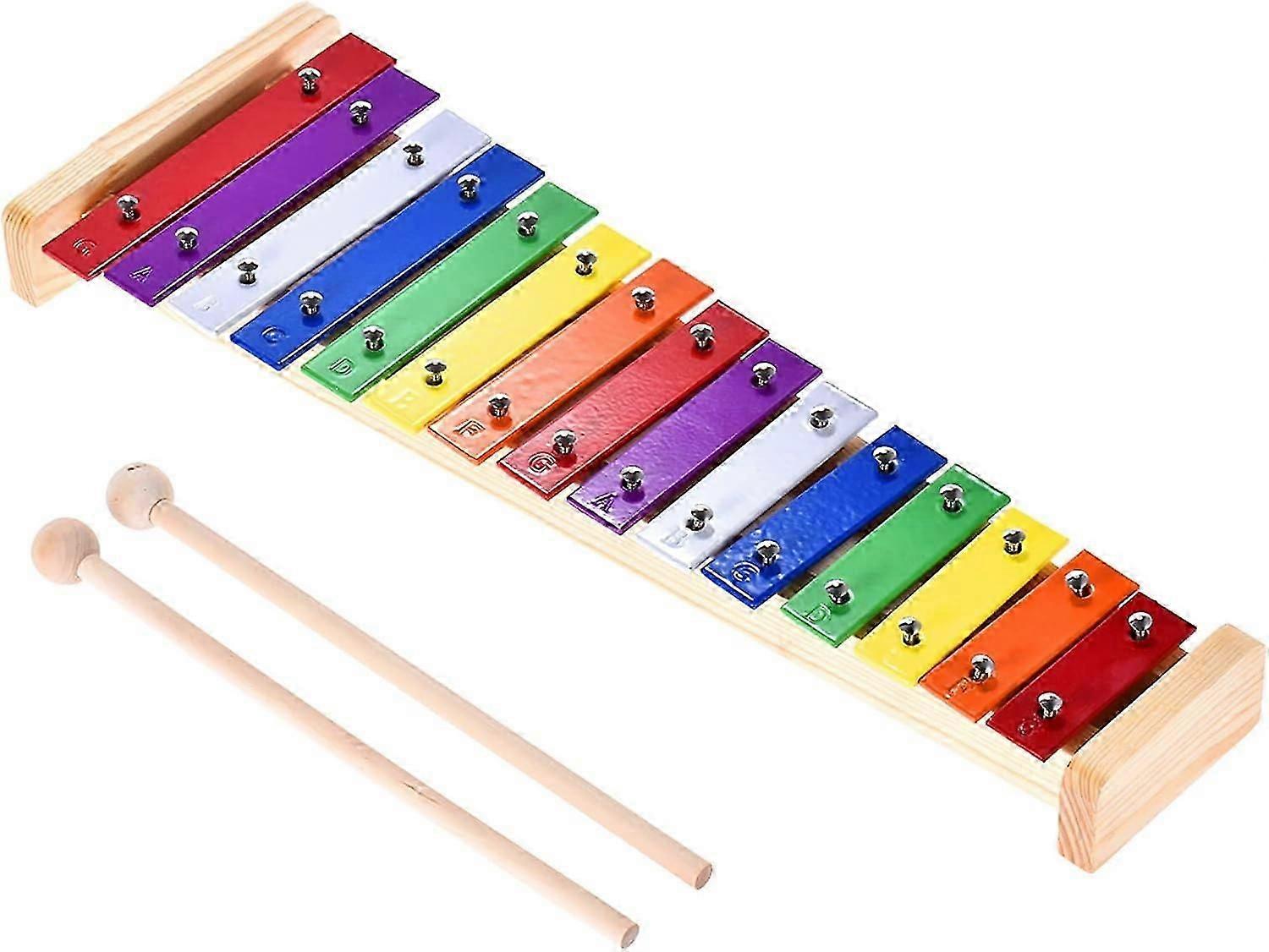 Colorful Xylophone 15 Tones Rainbow Button Xylophone with 2 Mallets Wind Chime Wood and Aluminum Percussion Instrument Ideal as a gift