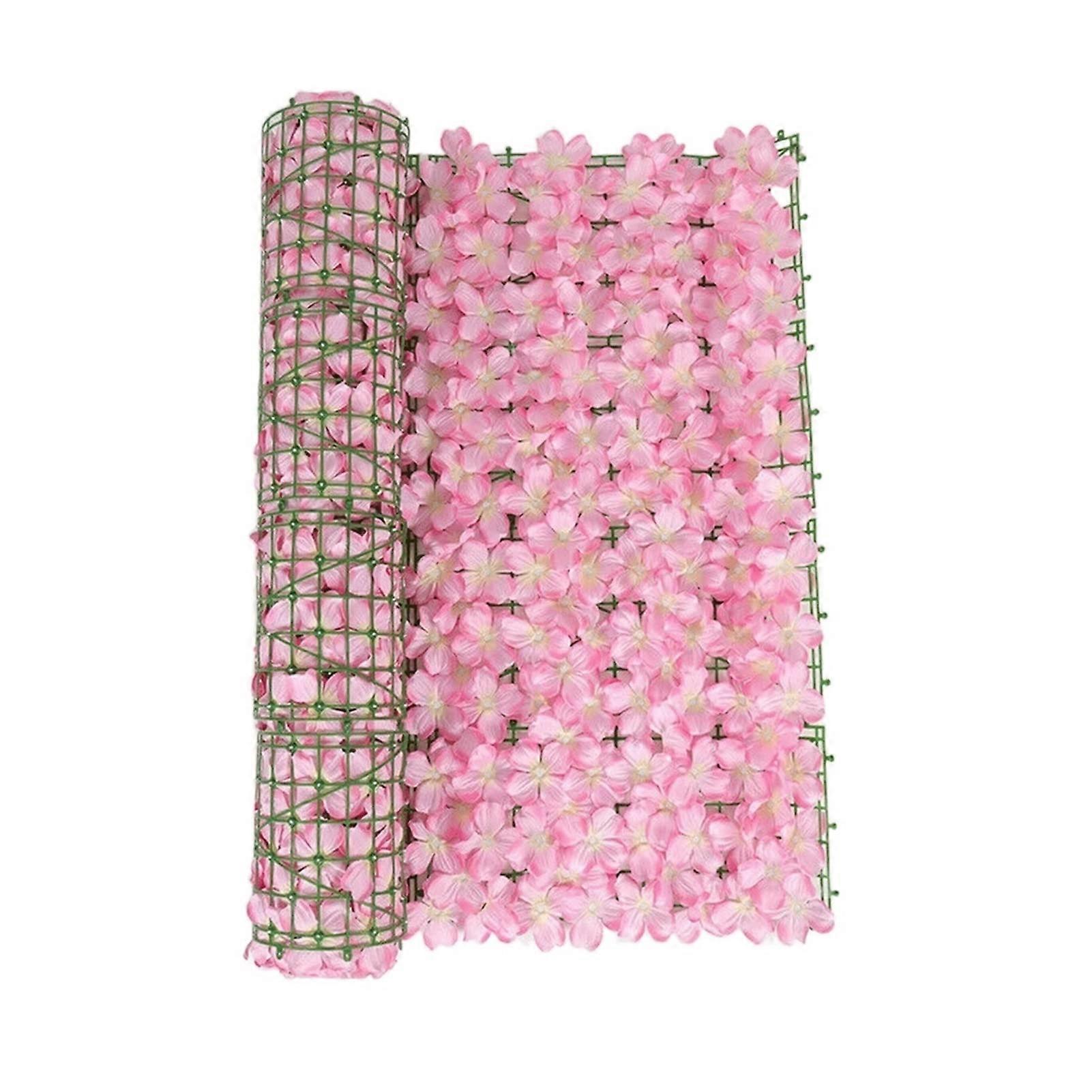 Decorative garden fence grid wall artificial flower privacy screen outdoor decor (Color: Pink)