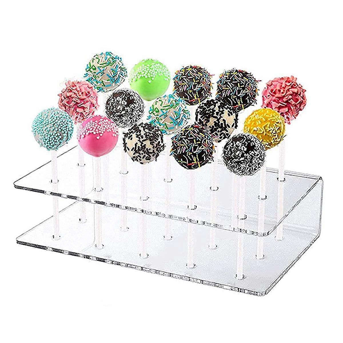 Cake Pop Stand med Sticks Kit, Akryl Lollipop Hold Stand, Clear Cake Pop Display Holder, 15 hål Candy Pop Holder