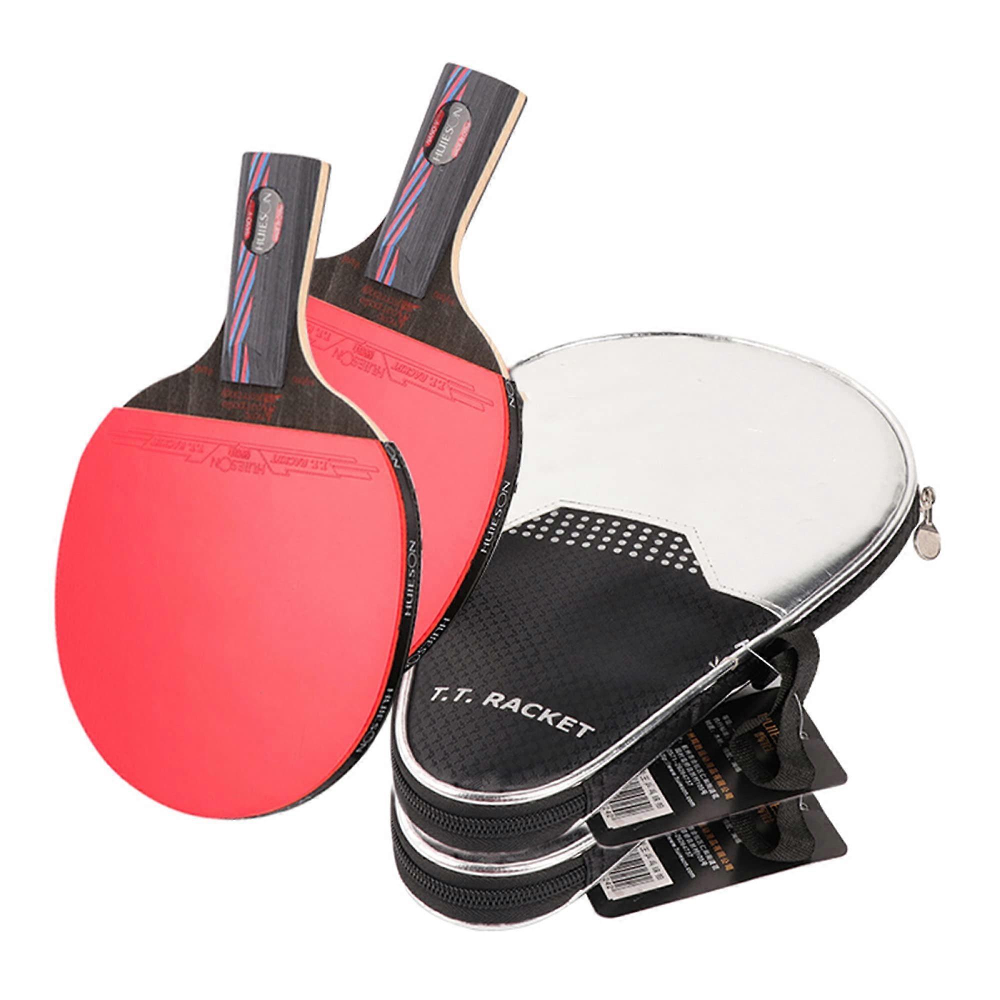 Table Tennis Paddle Set, ITTF-Approved Rubber, Carbon-Performance Level, Short Handle, Pack of 2