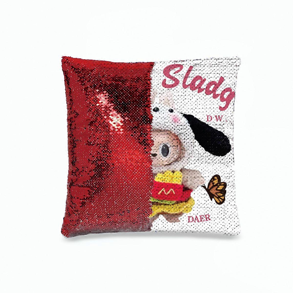 LABUBU Reversible Sequin Pillow Case Magic Flip Cushion Cover with Cartoon Print