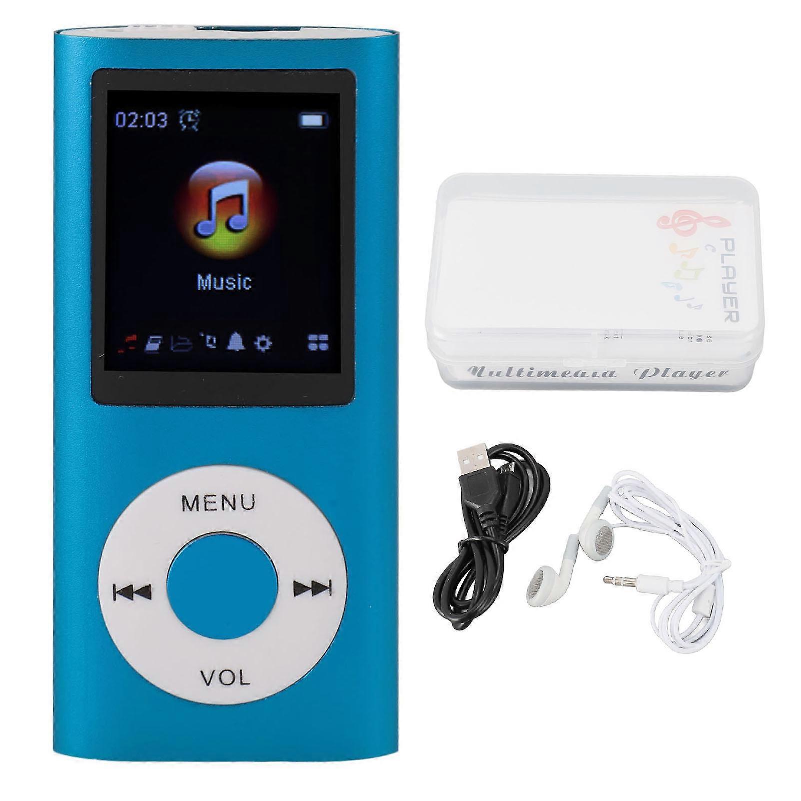 Portable Blue MP3 Player 1.8" TFT Screen HiFi Sound, 7 Modes, USB Rechargeable, 8GB Card