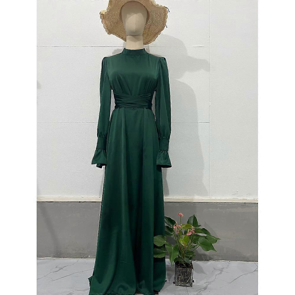 2024 Spring and Autumn Lady Dresses Sleeve Skinny Waist Stand Collar Solid Colour A-line Pleated Shopping Commuter Party Prom Maxi Dresses