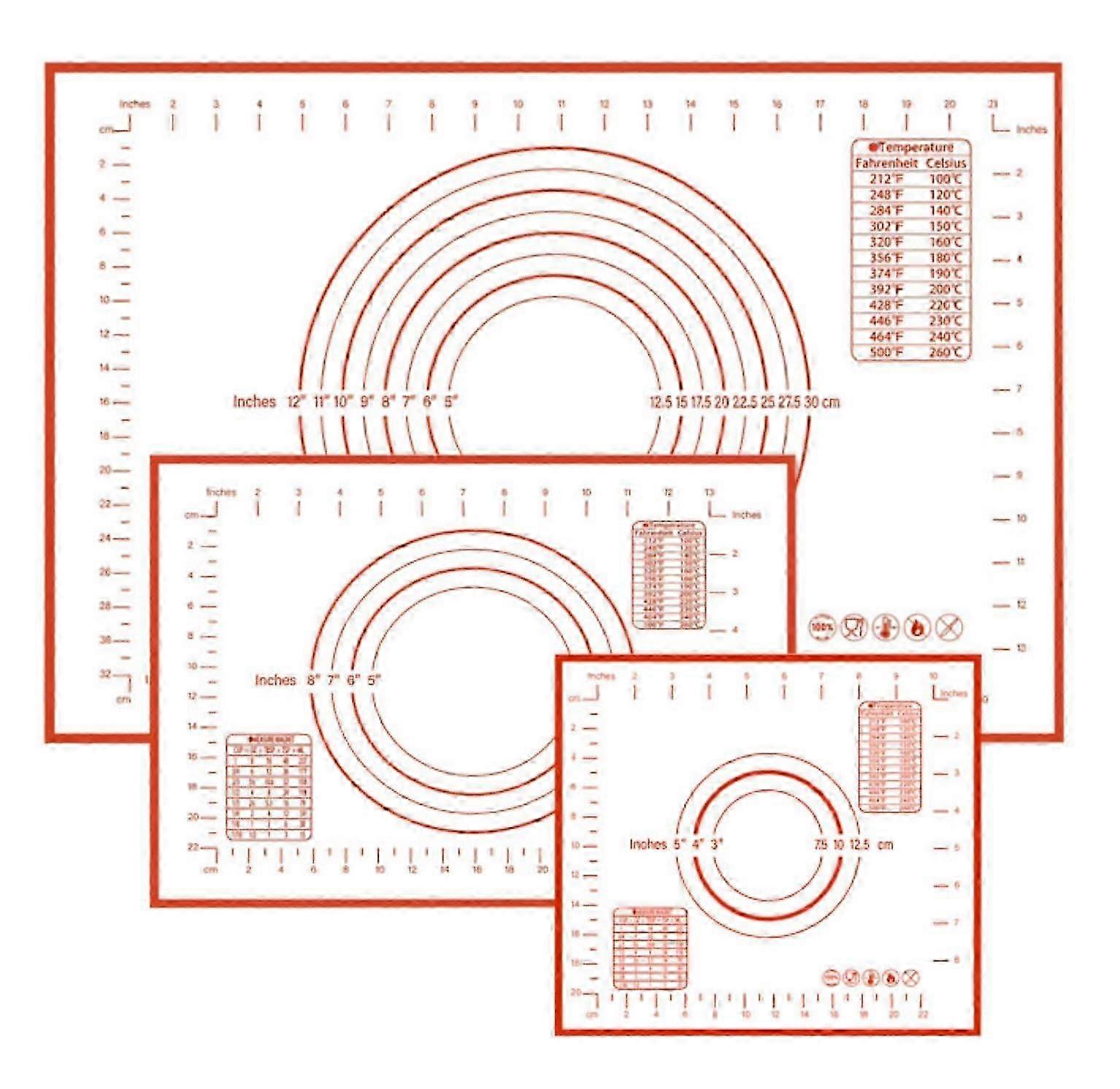3 Pack Non Stick Oven Safe Baking Mats for Rolling Dough with Size Guiding Circles