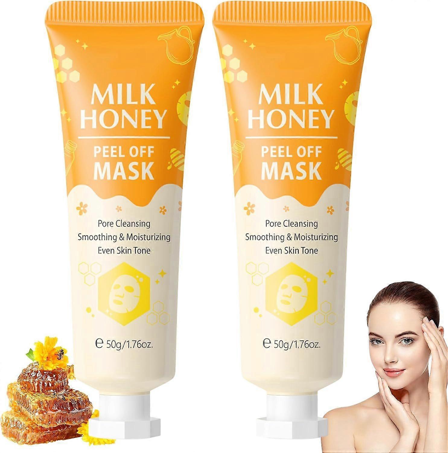 2Pcs Milk Honey Tearing Mask, Peel Off Mask with Natural Propolis, Skin Clean Pores Shrink, Hydrating and Moisturizing, Reduces Fine Lines & Wrinkles
