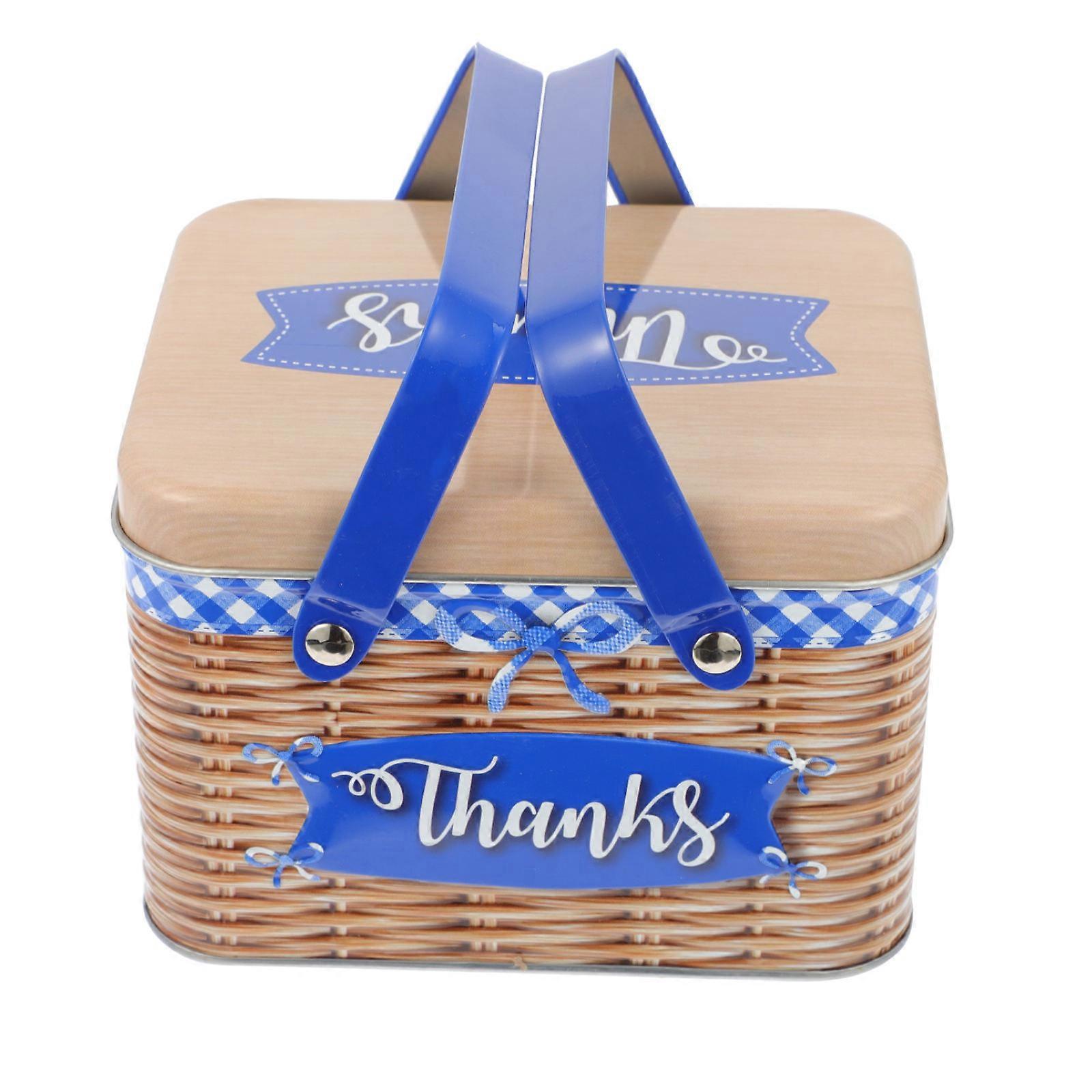 Red Tinplate Cookies Storage Box with Creative 3D Rattan Pattern for Portable and Safe Food Storage