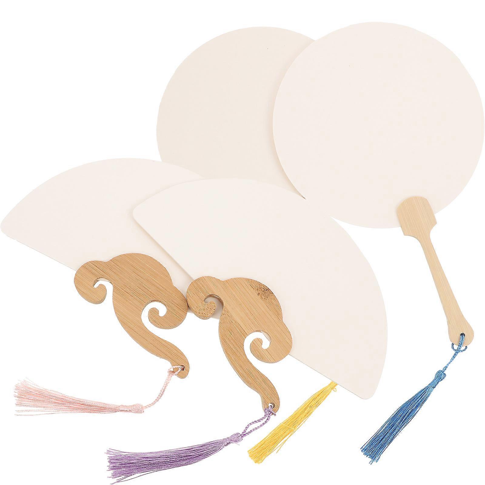 4pcs DIY Blank Handheld Paper Fans for Painting, Drawing, and Crafting – Mini White Fan and Round Styles for Home Decor and Art Projects