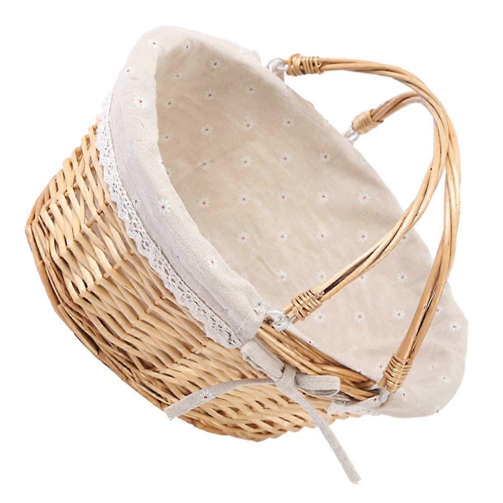 Wicker Basket with Handle Woven Picnic Basket for Storage Easter Home Decor