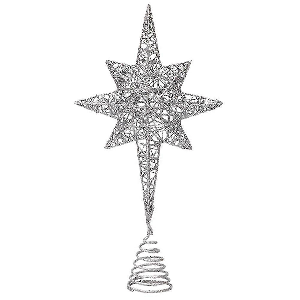 Christmas Star Tree Topper, Eight Pointed Silver Decor for Holiday Parties and Christmas Trees, Easy to Use Tabletop Decoration