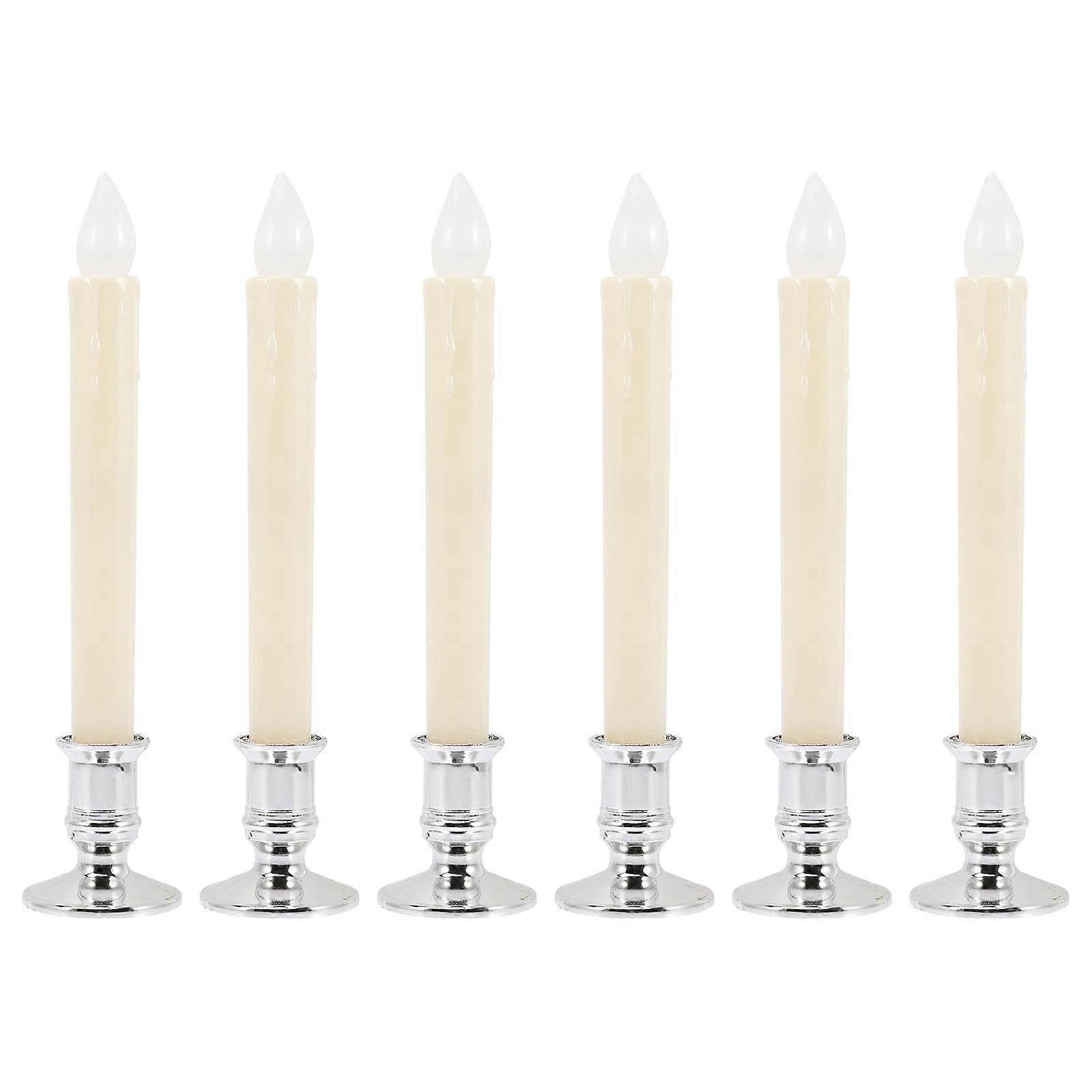 6 יחידות נרות מתחדדים ללא להבה, נורות נרות LED המופעלות על ידי סוללה עם בסיס, חומר עמיד, אפקט אור עדין לקישוט חיצוני פנימי,