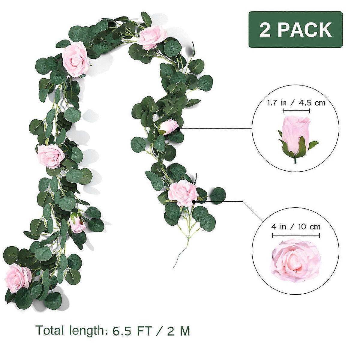 Artificial Eucalyptus Garland Floral Garland Pink 2 Meters Material Decorative 2Pcs