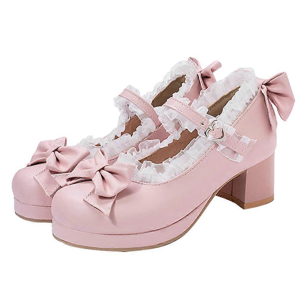 High Heel Shoes Women Simple Buckle Pink Rubber Material Height Enhancement 1 Pair