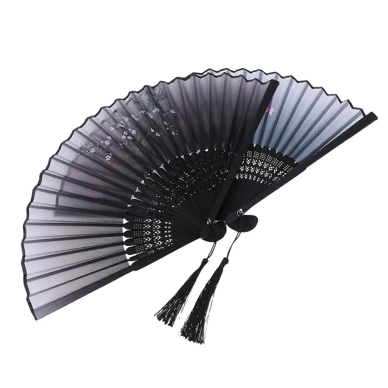 Bamboo Folding Fan Handheld Portable Vintage Style Decorative Fan Small White Antique Black Cloth