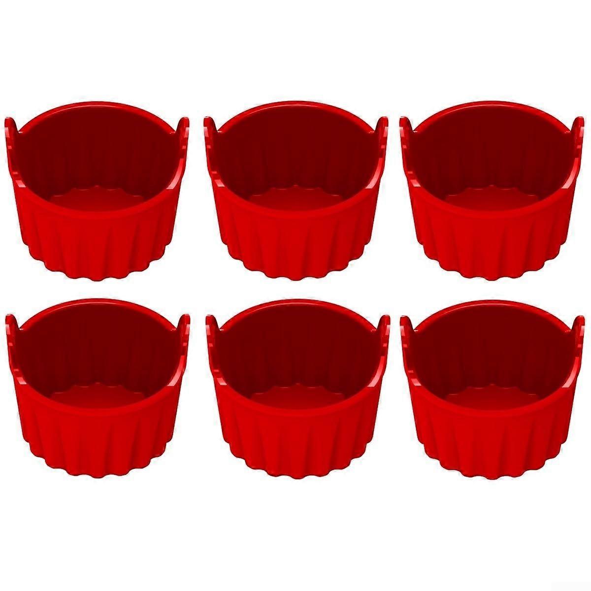 Silicone baking molds for hot air fryer, 6 pieces, without casserole molds for easy cooking of eggs and muff (red)