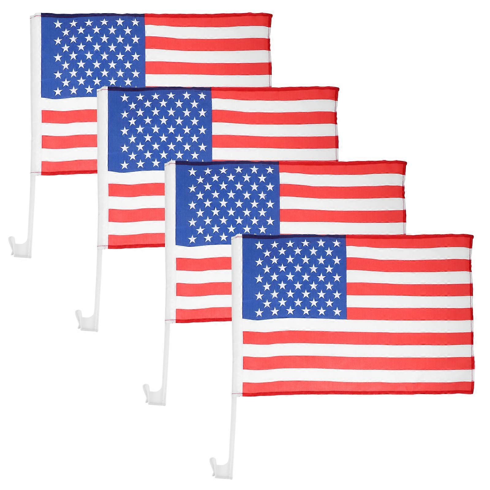 4pcs American Car Window Flags Decorative National Flags for Vehicles with Window Clips