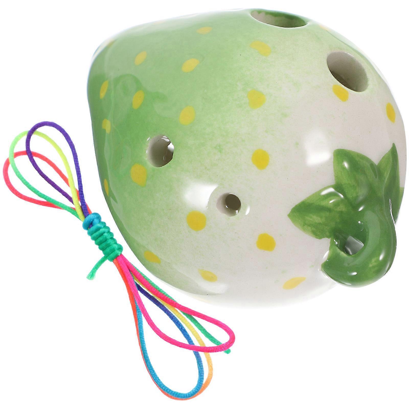 Ceramic Beginner Ocarina Green 7.5X5CM Strawberry Shape Learning Music present 1Pcs