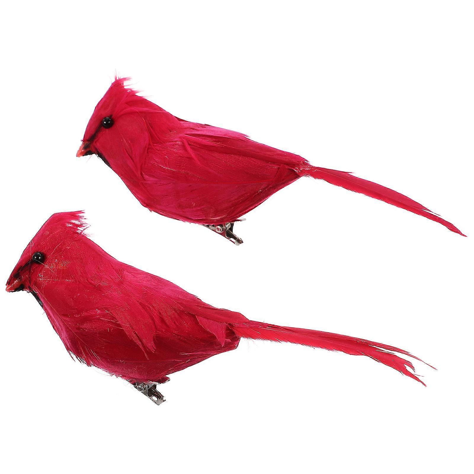 Festival Themed Bird Decor Clip On Tree Birds Ornaments Dark Red 12X3.5X3CM Foam Feathered Wings Party present 2Pcs