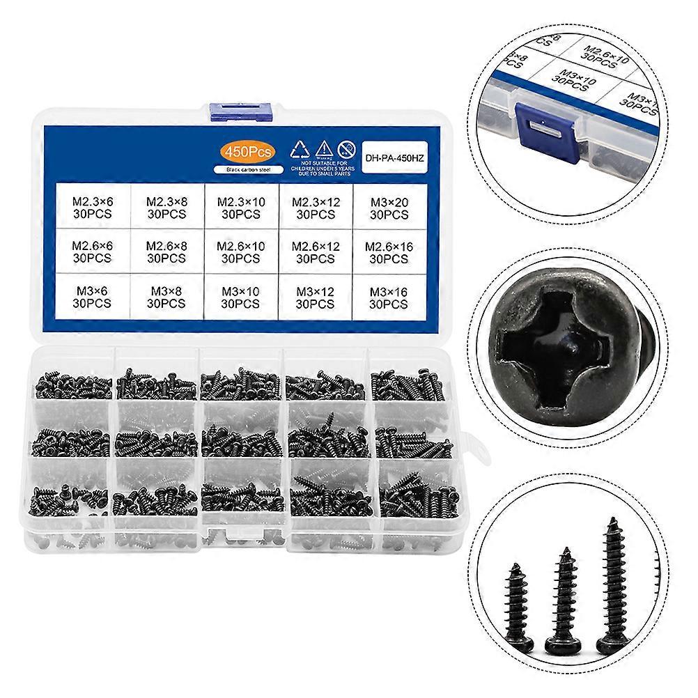 Screw Bolt Assortment Sets Round Head Cross Head Handy Users 450Pcs