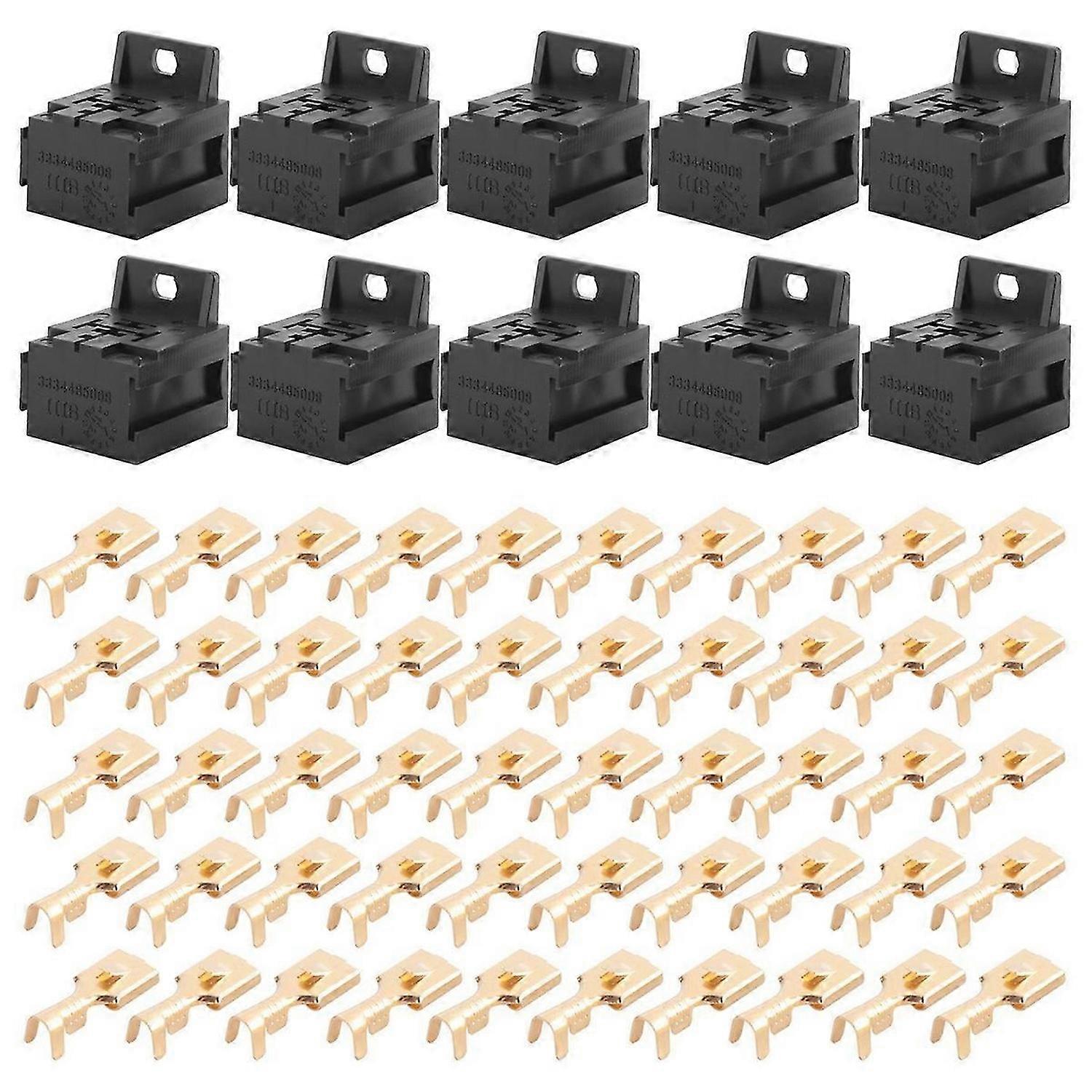 Car Auto 30A-80A Relay Bracket Terminal Case Holder Relay Base Holder 5 Pin Socket with 50Pcs 6.3mm