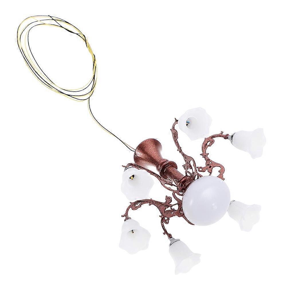 ديكور دمية مصغرة ثريا DIY منزل صغير نمذجة داخلية 6.50X6.50X4.50 سم إضاءة معدنية 1 عبوة