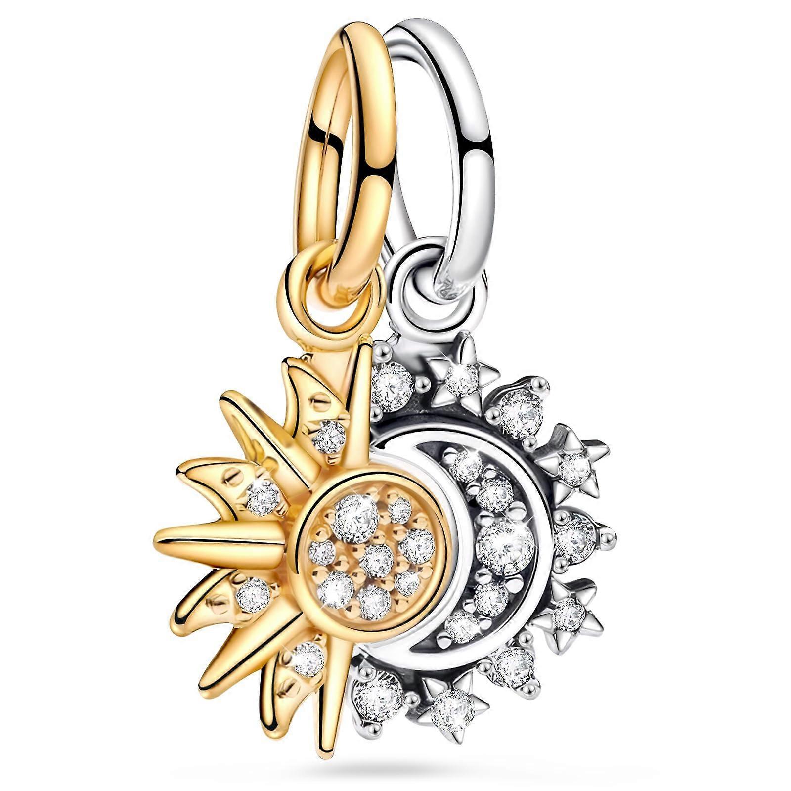 Damen Charm Anhänger für Armband, Sonne Mond Silber Charms Perlen für Frauen