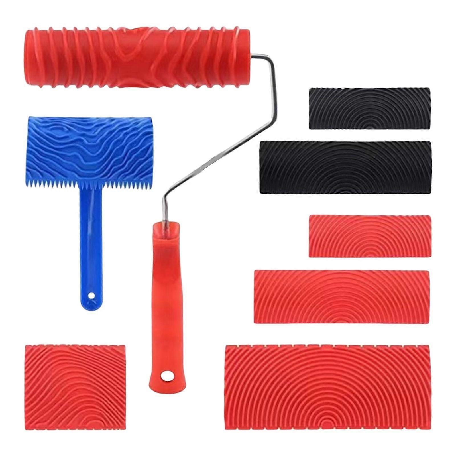 8piece paint roller set includes wood grains, drywall, composite rollers and frame, portable accessories for walls and ceilings Wood Grain.