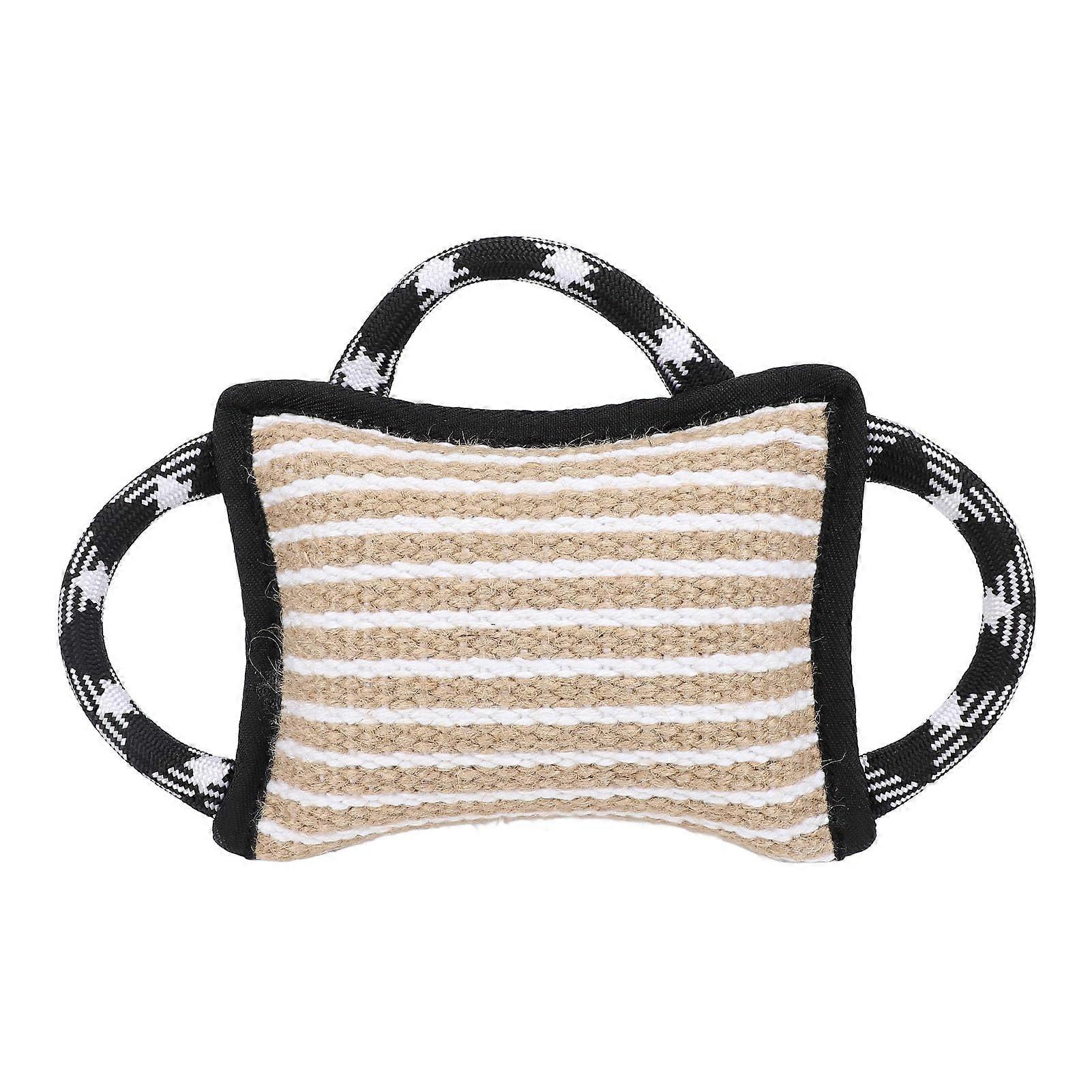 Interactive dog bite pillow with 3 handles, tearresistant jute tug toy for training, ideal for large dogs (Black)