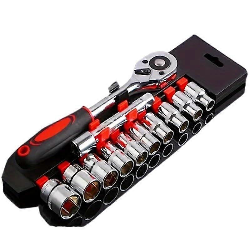 12-Piece Socket Set With Ratchet Handle, 1/4, 3/8, 1/2-Inch Drives, Extension Bar, 10 Sockets, Automotive Repair Tools