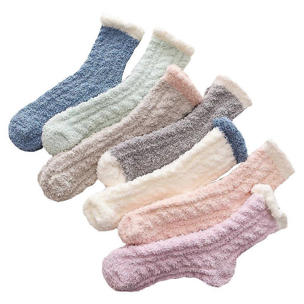Ladies Warm Stockings Home Use Bed Socks Mid Calf Length Assorted Color Polyester 7Pairs