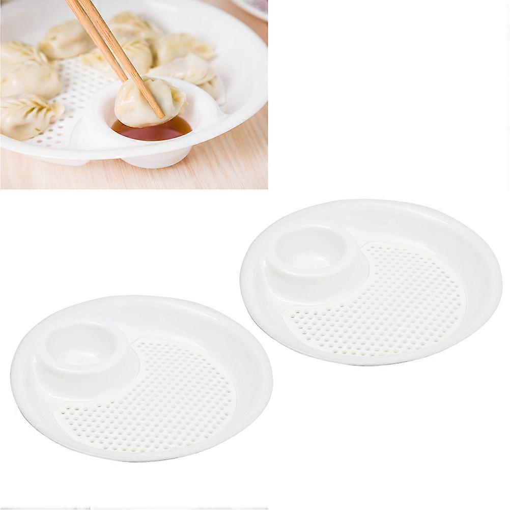 Bowl With Dipping Section Creative Round Plastic Plate For Kitchen Use 2Pack