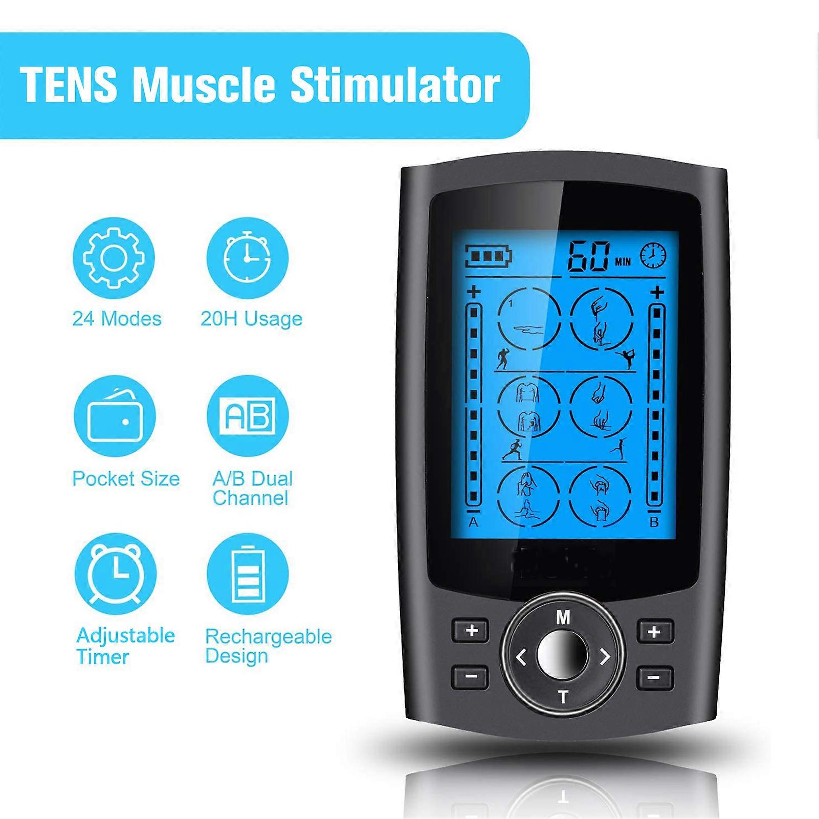 24-Modus-Heim-Digital-Meridian-TENS-Zweikanal-Pulsmassagegerät 20 Kraftstufen 12 Patch-USB-Modell mit Palm Elliptical Stick