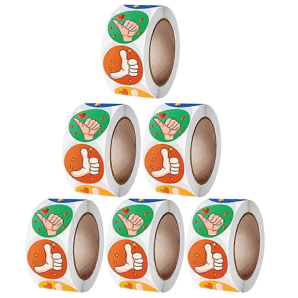 6 Rolls Motivational Reward Stickers with Thumb Up Design Encouragement Decals for Teachers, Classroom Incentive Labels for Kindergarten and School